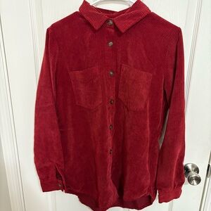 Altar’d State Red Corduroy Button-Up Long Sleeve Top
